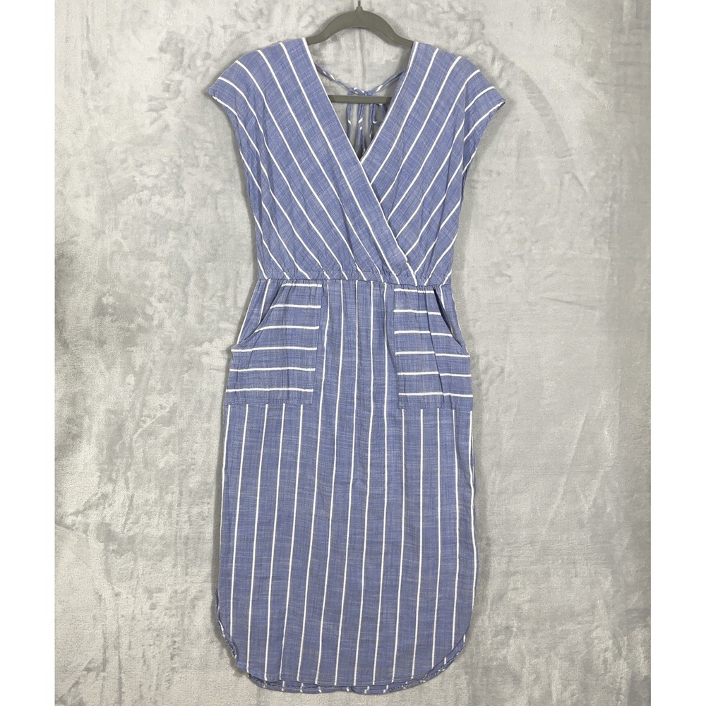 Universal Thread Blue Chambray Stripe V-Neck Midi Dress L Preppy Beachy Boho